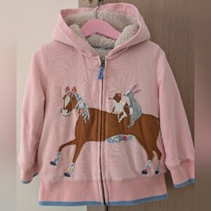 Mini Boden Pink Fur Lined Hoodie with Embroidery